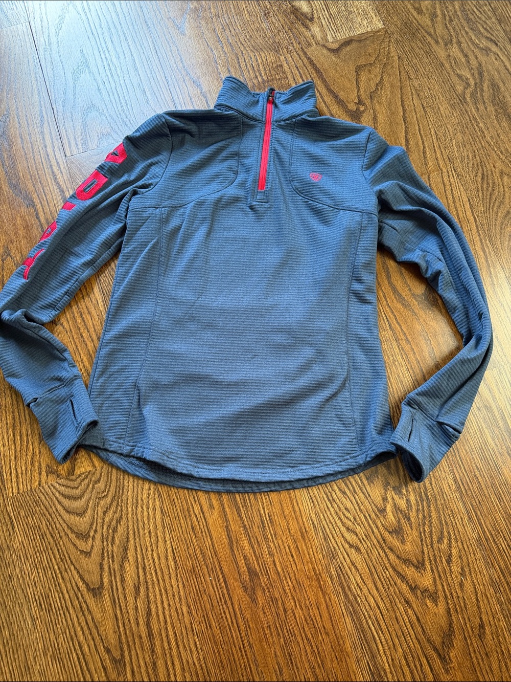 Ariat Quarter-Zip Pullover heather blue with Red Accents